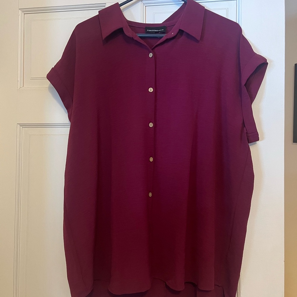 Fashion Nova Deep Red Button-Down Shirt